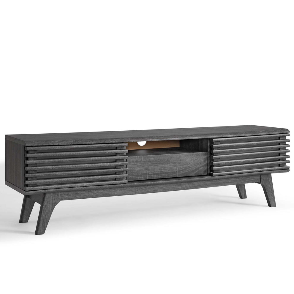 Modway Render 59 TV Stand - EEI-2541 Charcoal color with tempered clear glass  Two Adjustable Storage Shelves  Mid-Century Style 59” TV Stand | TV Stands | Modishstore - 2