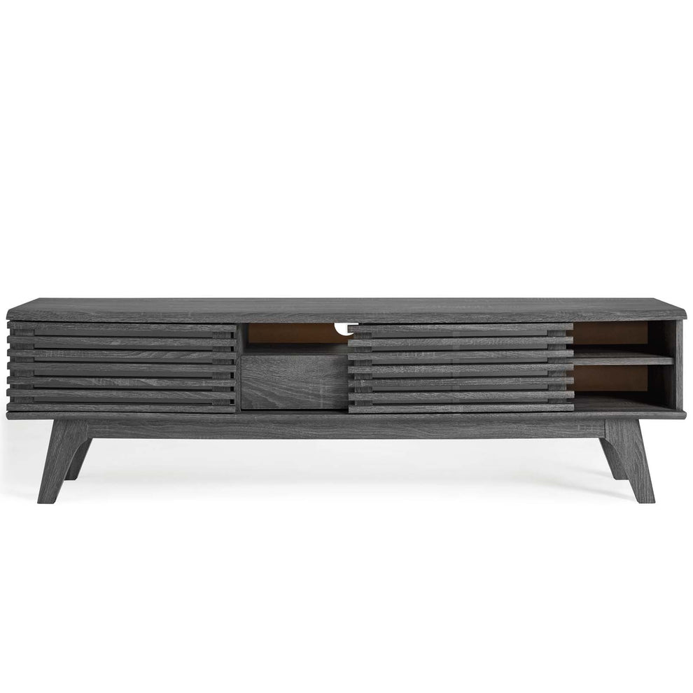 Modway Render 59 TV Stand - EEI-2541 Charcoal color with tempered clear glass  Two Adjustable Storage Shelves  Mid-Century Style 59” TV Stand | TV Stands | Modishstore - 5