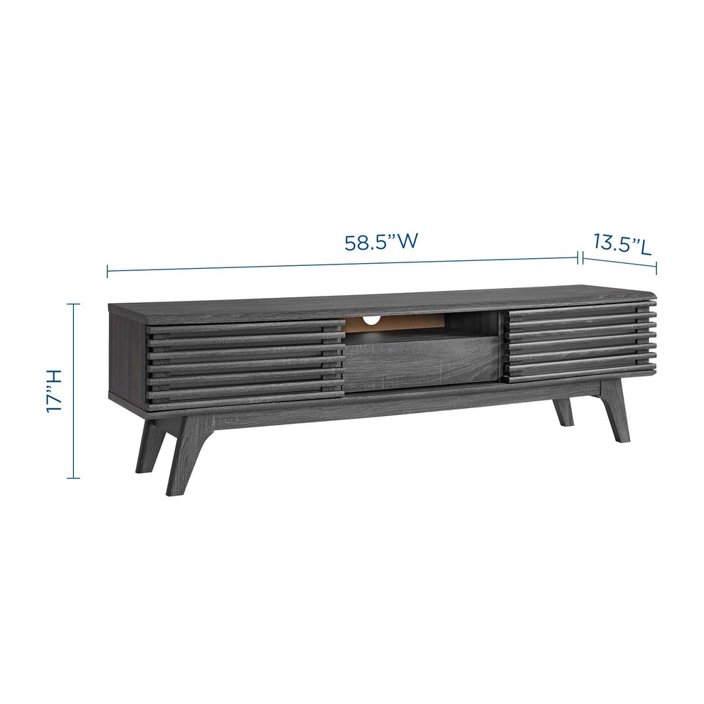 Modway Render 59 TV Stand - EEI-2541 Charcoal color with tempered clear glass  Two Adjustable Storage Shelves  Mid-Century Style 59” TV Stand | TV Stands | Modishstore - 7