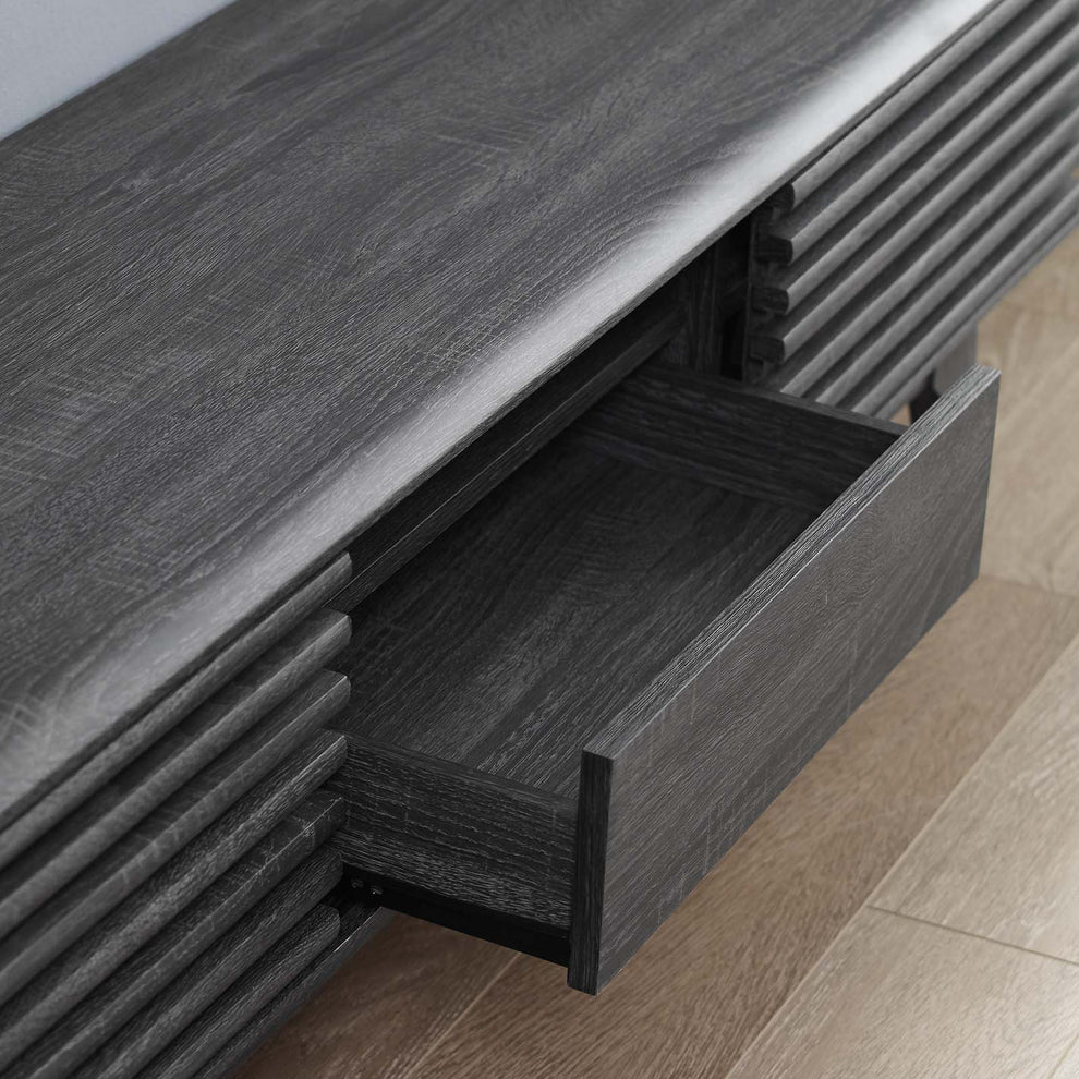 Modway Render 59 TV Stand - EEI-2541 Charcoal color with tempered clear glass  Two Adjustable Storage Shelves  Mid-Century Style 59” TV Stand | TV Stands | Modishstore - 9