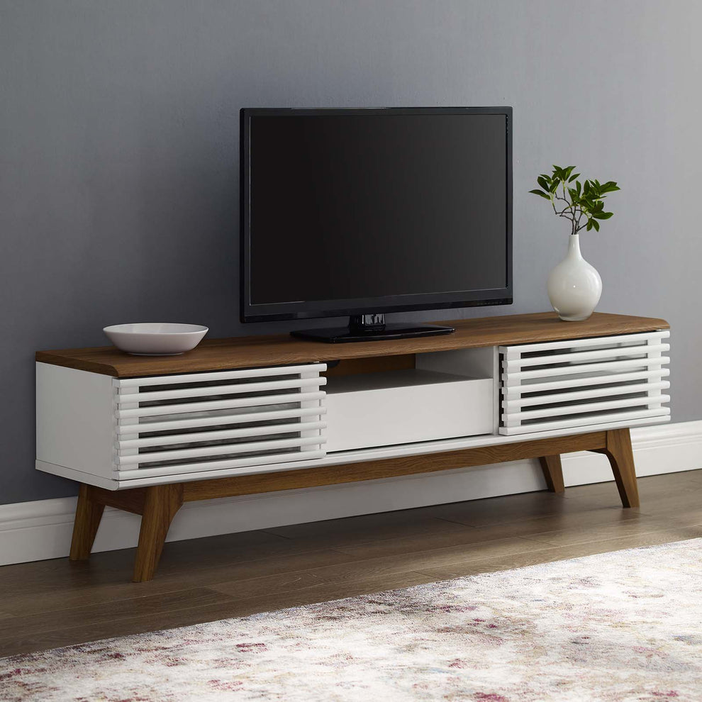 Modway Render 59 TV Stand - EEI-2541 Charcoal color with tempered clear glass  Two Adjustable Storage Shelves  Mid-Century Style 59” TV Stand | TV Stands | Modishstore - 10