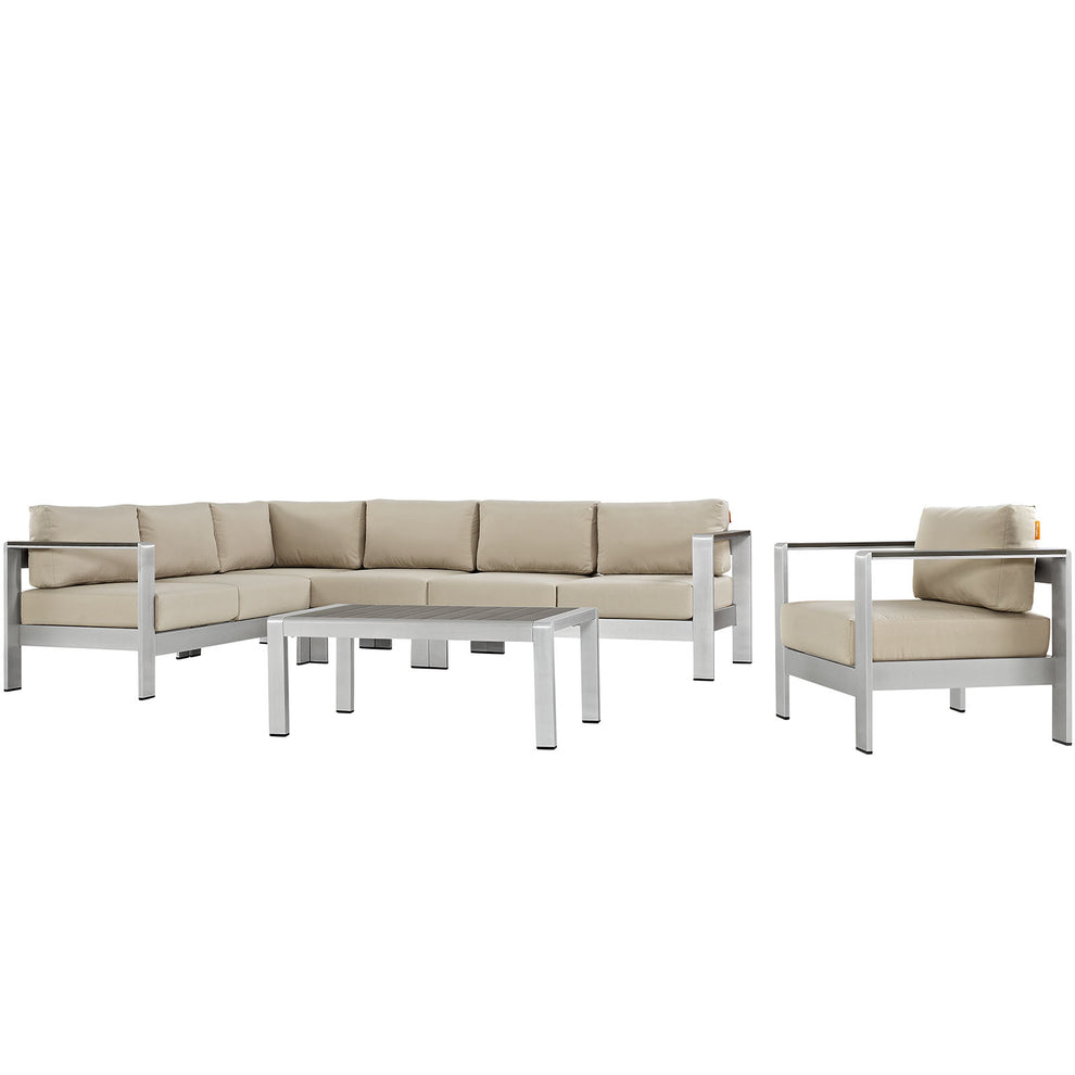 Modway EEI-2558 Shore 6 Piece Outdoor Patio Aluminum Sectional Sofa Set - EEI-2558 | Outdoor Sofas, Loveseats & Sectionals | Modishstore - 4