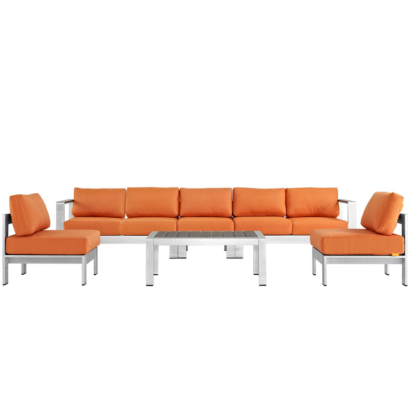Modway EEI-2565 Shore 6 Piece Outdoor Patio Aluminum Sectional Sofa Set | Outdoor Sofas, Loveseats & Sectionals | Modishstore-24