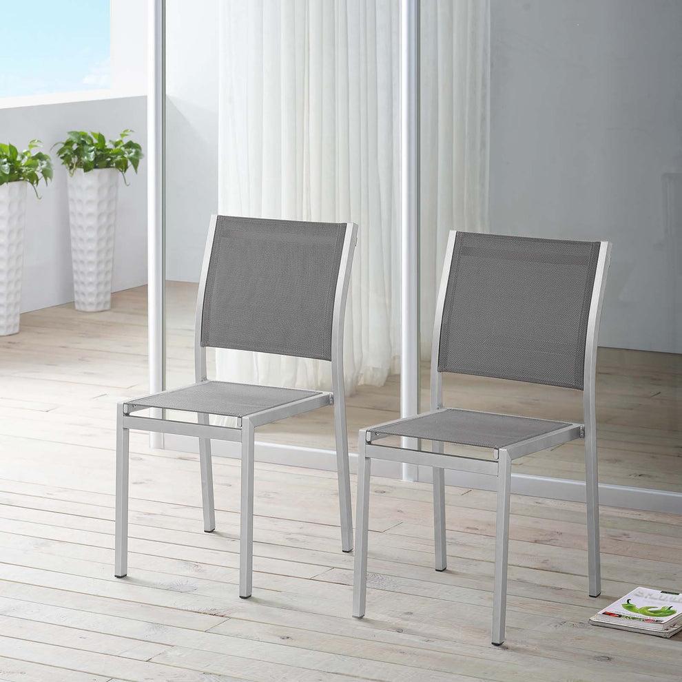 Modway Shore Side Chair Outdoor Patio Aluminum Set of 2 - Silver Black - EEI-2585 | Outdoor Chairs | Modishstore - 1