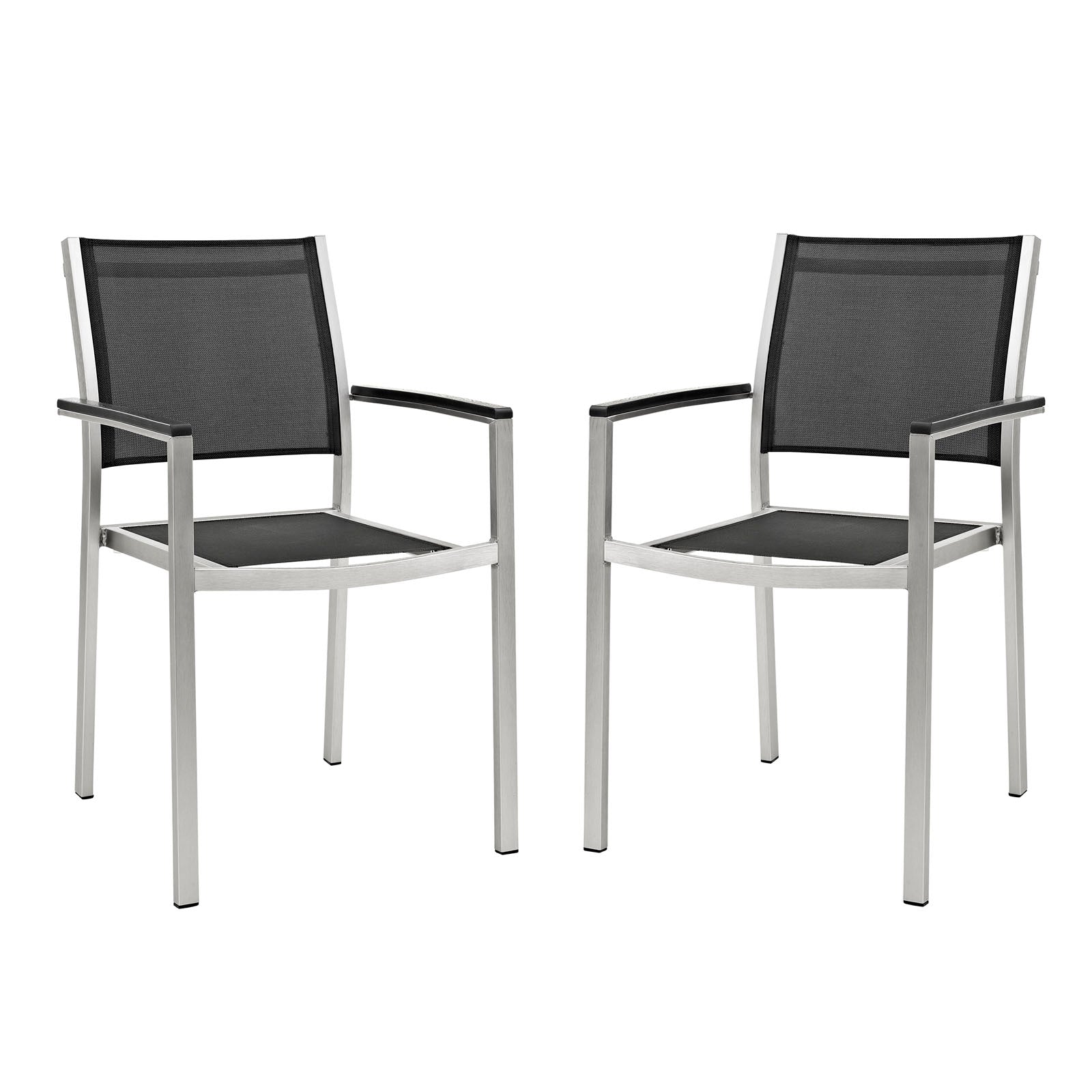 Modway Shore Dining Chair Outdoor Patio Aluminum Set of 2 - Silver Black | Outdoor Chairs | Modishstore-10