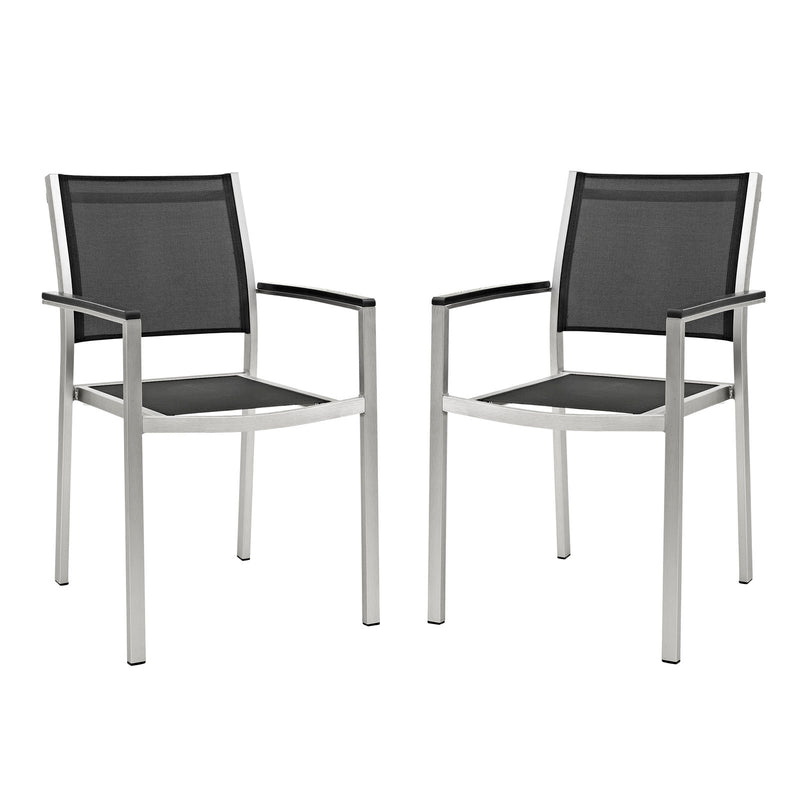 Modway Shore Dining Chair Outdoor Patio Aluminum Set of 2 - Silver Black - EEI-2586 | Outdoor Chairs | Modishstore - 2