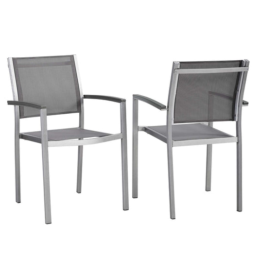 Modway Shore Dining Chair Outdoor Patio Aluminum Set of 2 - Silver Black | Outdoor Chairs | Modishstore-9