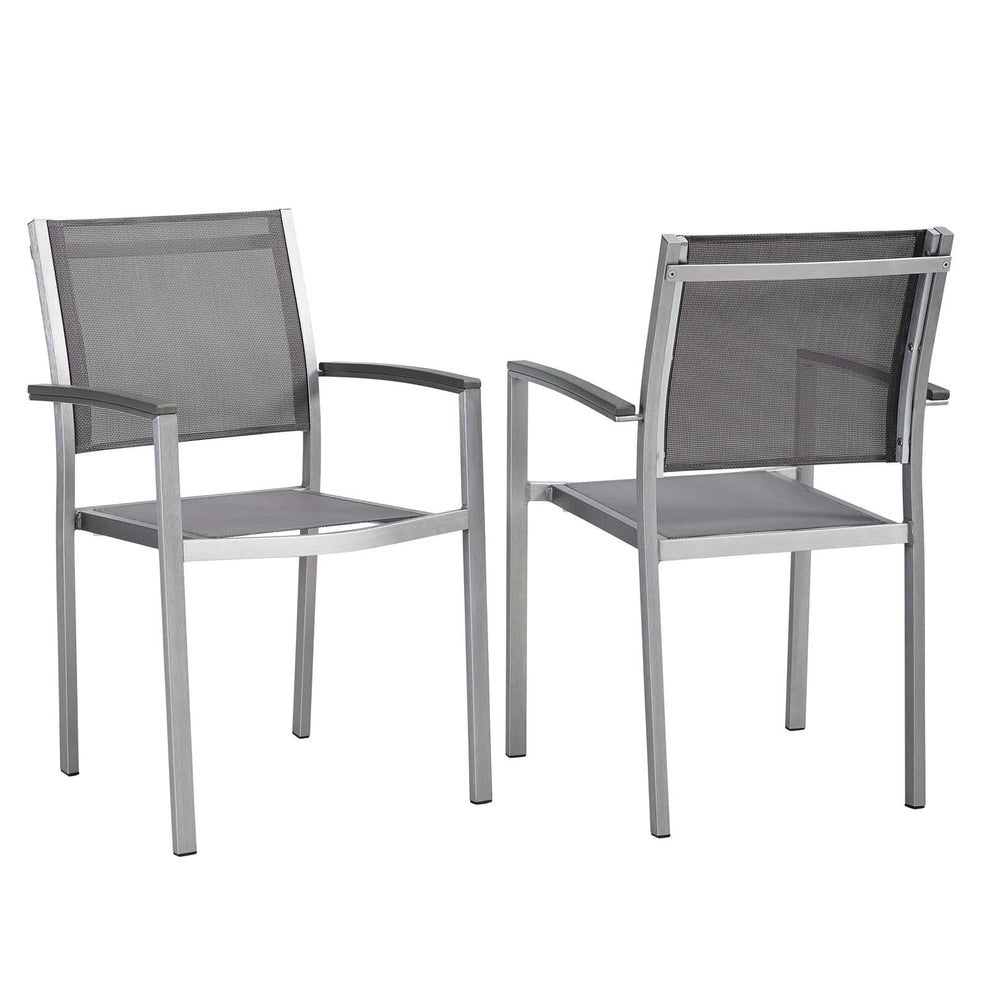 Modway Shore Dining Chair Outdoor Patio Aluminum Set of 2 - Silver Black - EEI-2586 | Outdoor Chairs | Modishstore - 1