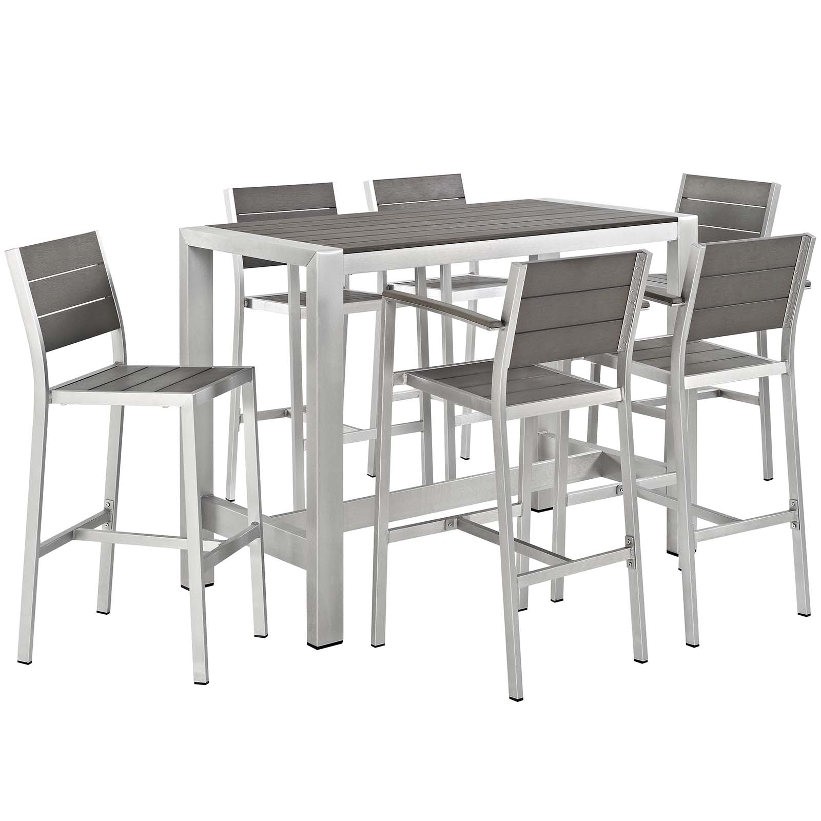 Modway Shore 7 Piece Outdoor Patio Aluminum Dining Set - Silver Gray - EEI-2587 | Outdoor Dining Sets | Modishstore-2