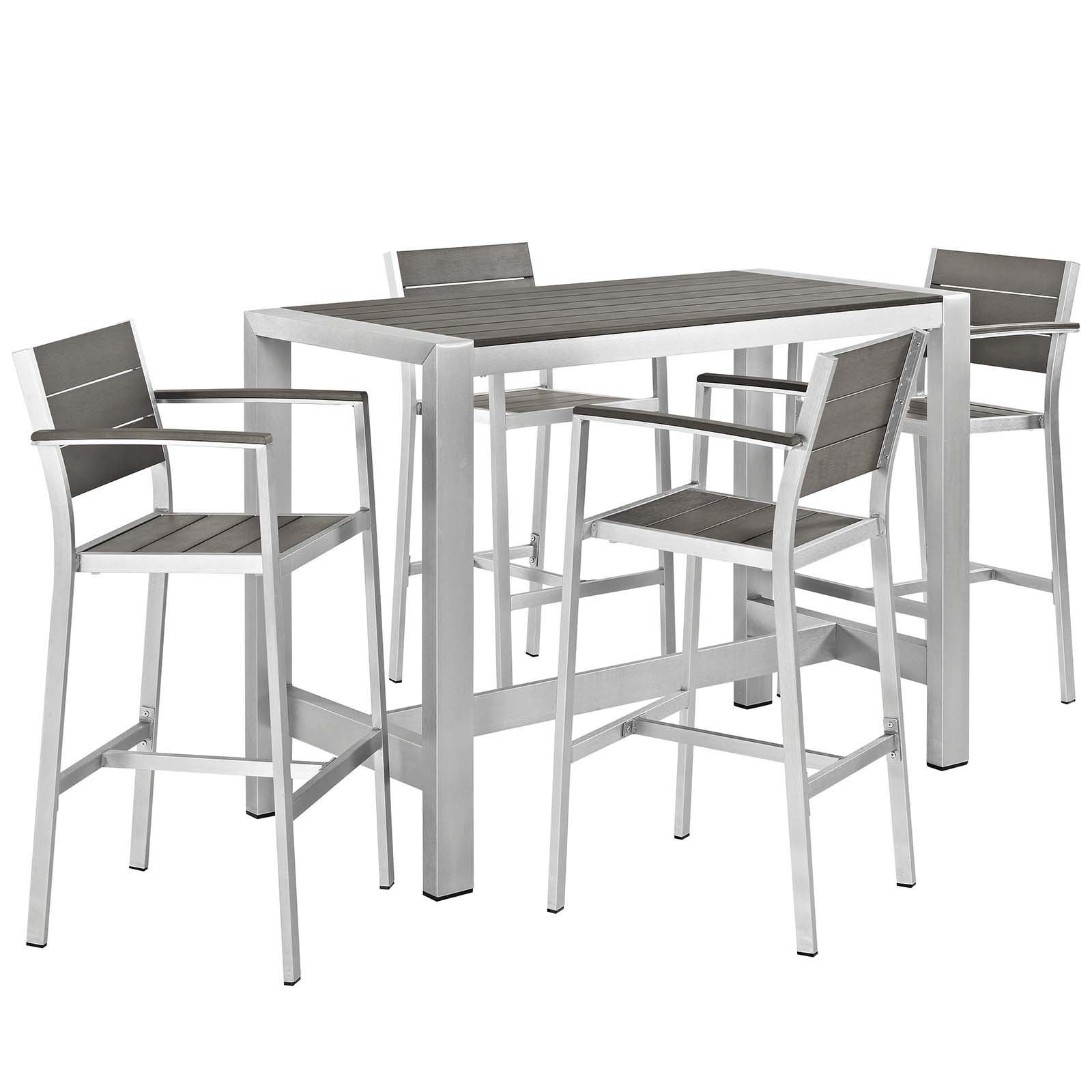 Modway EEI-2588 Shore 5 Piece Outdoor Patio Aluminum Dining Set - Silver Gray | Dining Sets | Modishstore-2