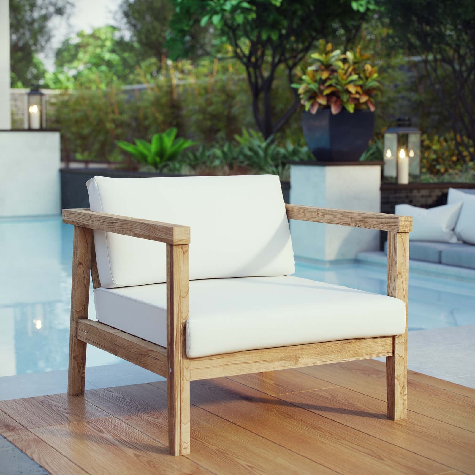 Modway Bayport Outdoor Patio Teak Armchair - Natural White - EEI-2695 | Outdoor Chairs | Modishstore - 1