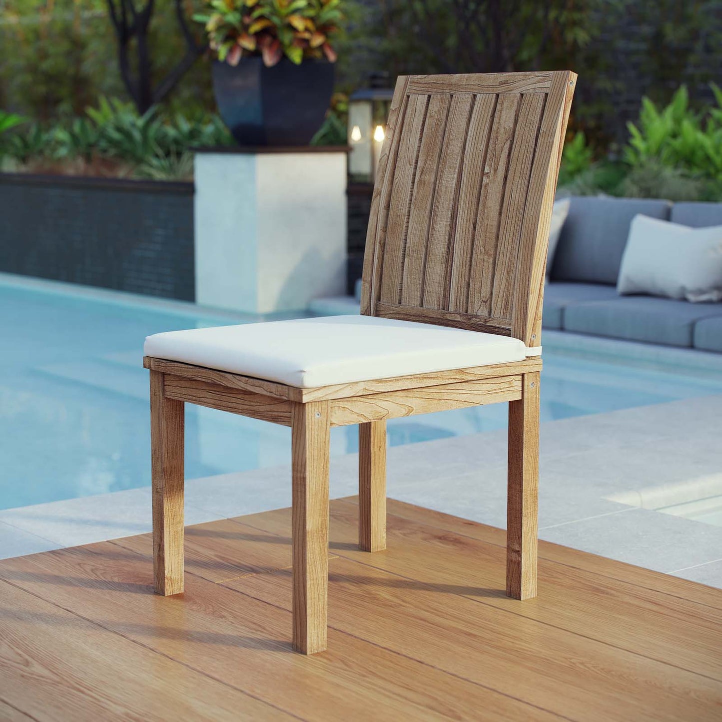 Modway EEI-2700 Marina Outdoor Patio Teak Dining Chair - Natural White | Dining Chairs | Modishstore