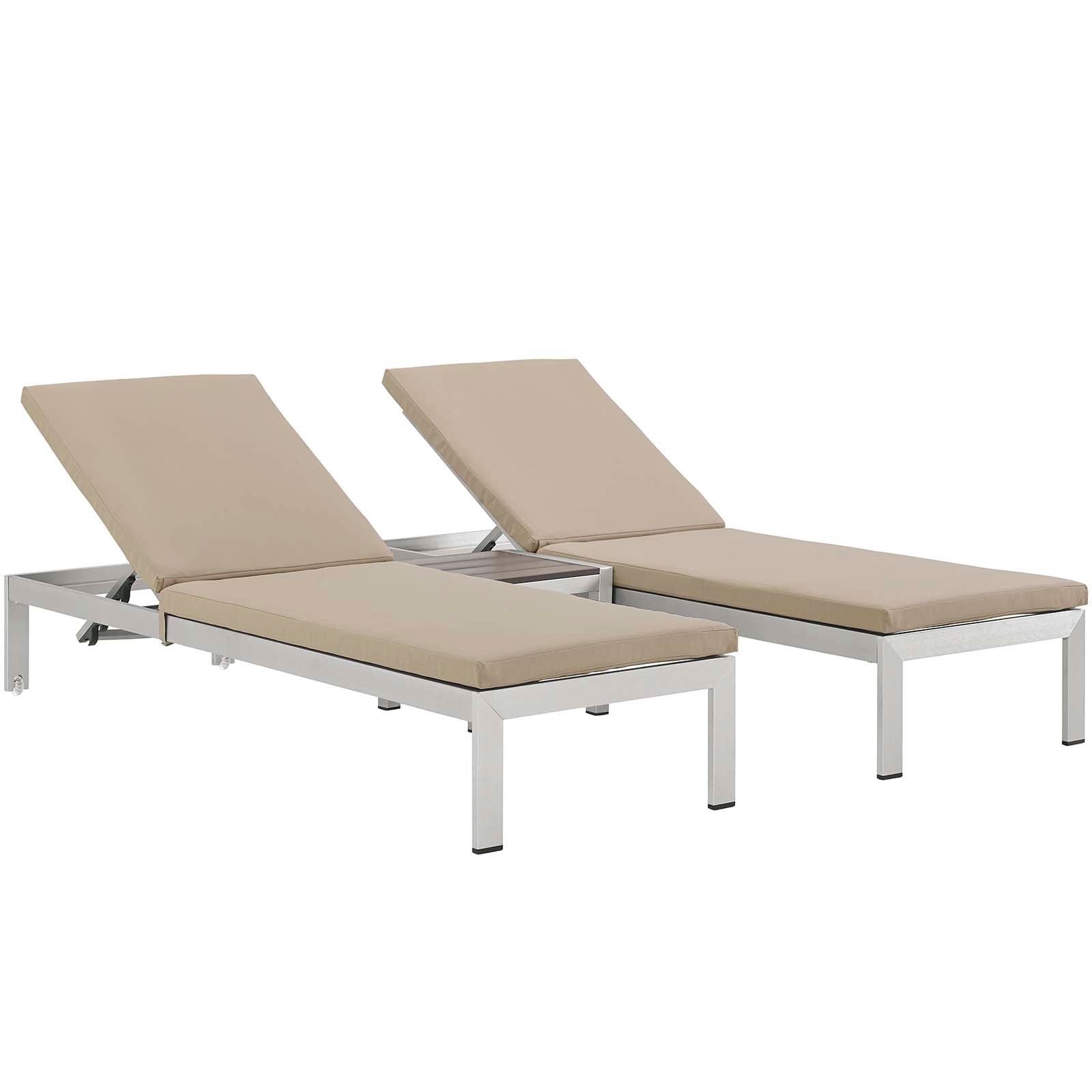Modway Shore 3 Piece Outdoor Patio Aluminum Chaise with Cushions | Outdoor Recliners & Lounge Chairs | Modishstore-119