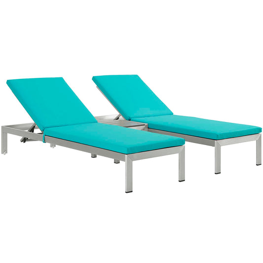 Modway Shore 3 Piece Outdoor Patio Aluminum Chaise with Cushions | Outdoor Recliners & Lounge Chairs | Modishstore-113