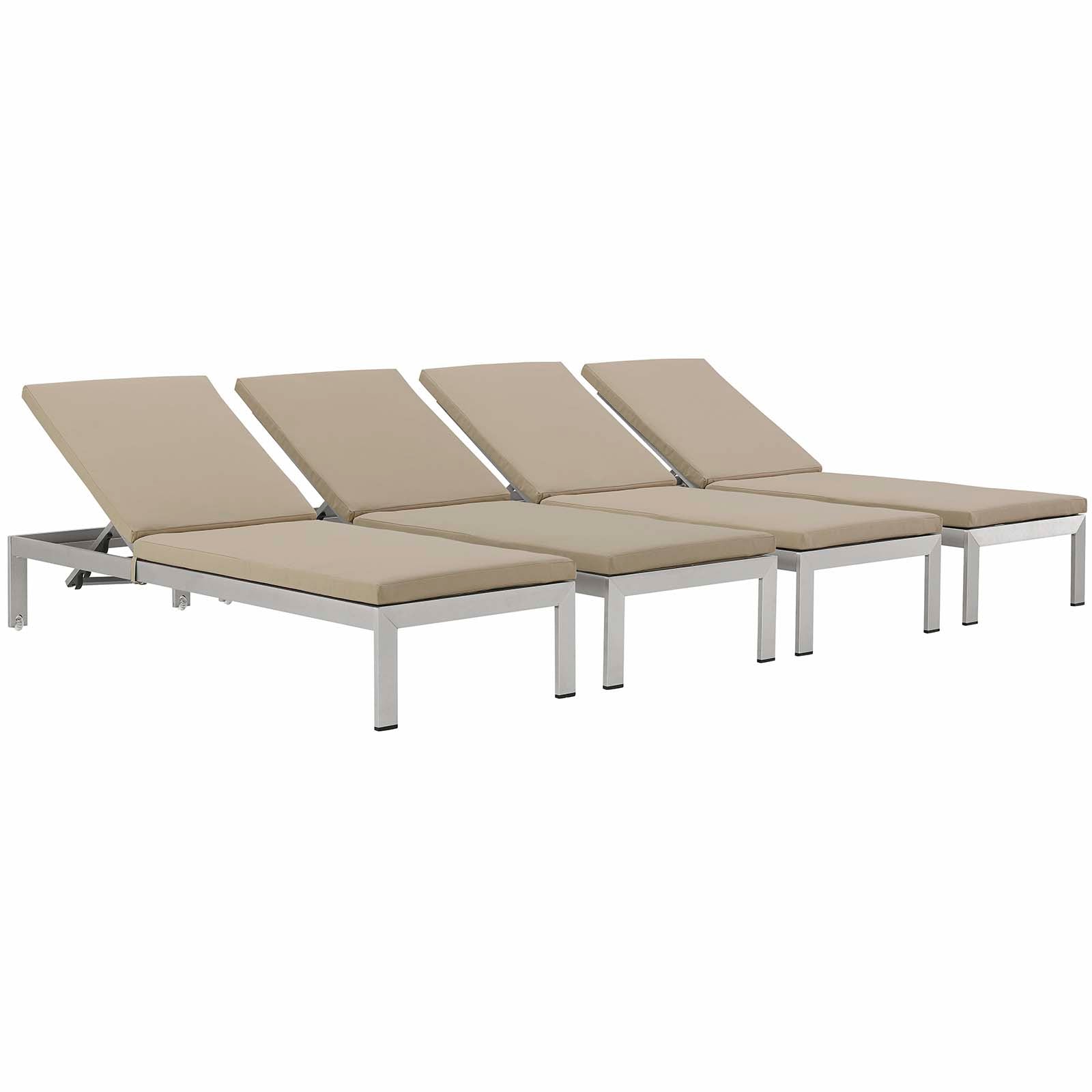 Modway Shore Set of 4 Outdoor Patio Aluminum Chaise with Cushions | Outdoor Recliners & Lounge Chairs | Modishstore-48