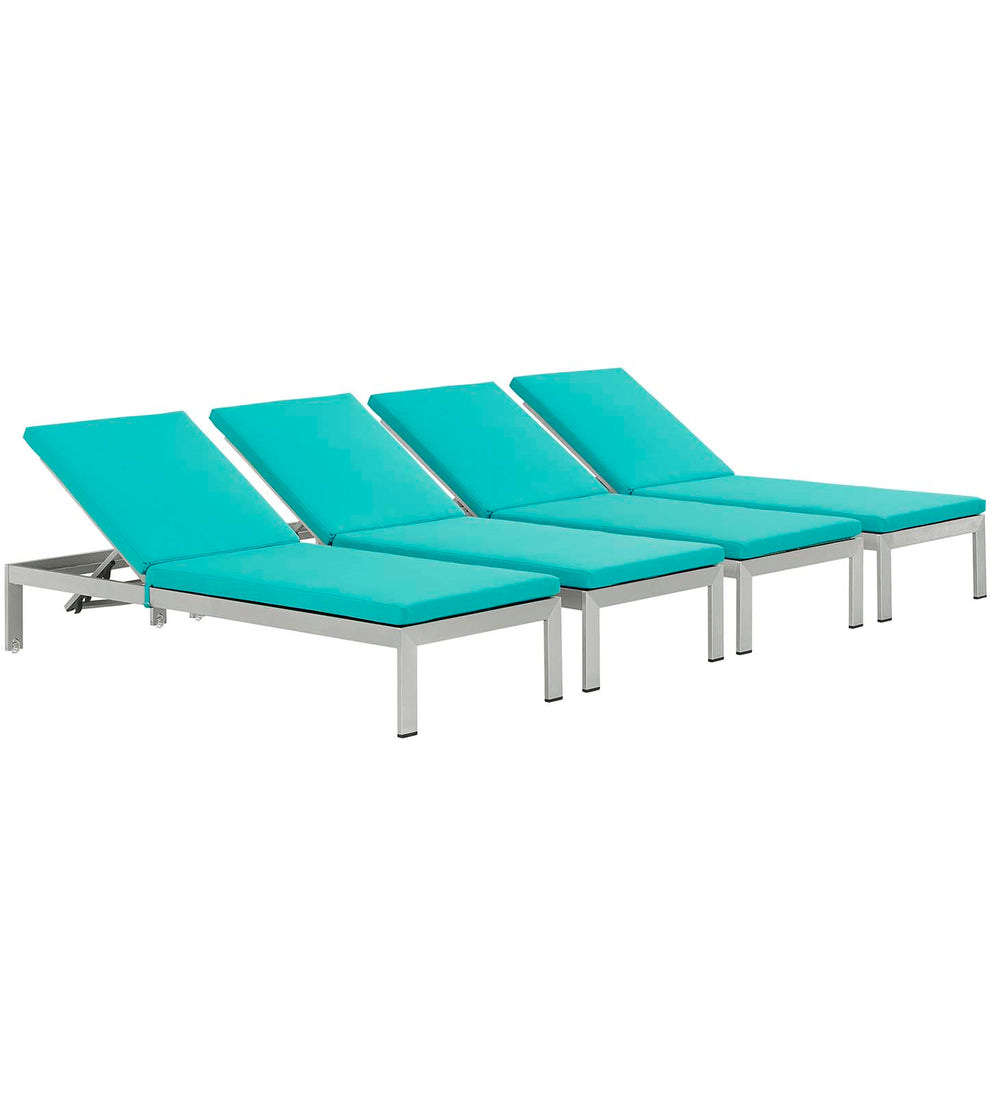 Modway Shore Set of 4 Outdoor Patio Aluminum Chaise with Cushions - EEI-2738 | Outdoor Recliners & Lounge Chairs | Modishstore - 1