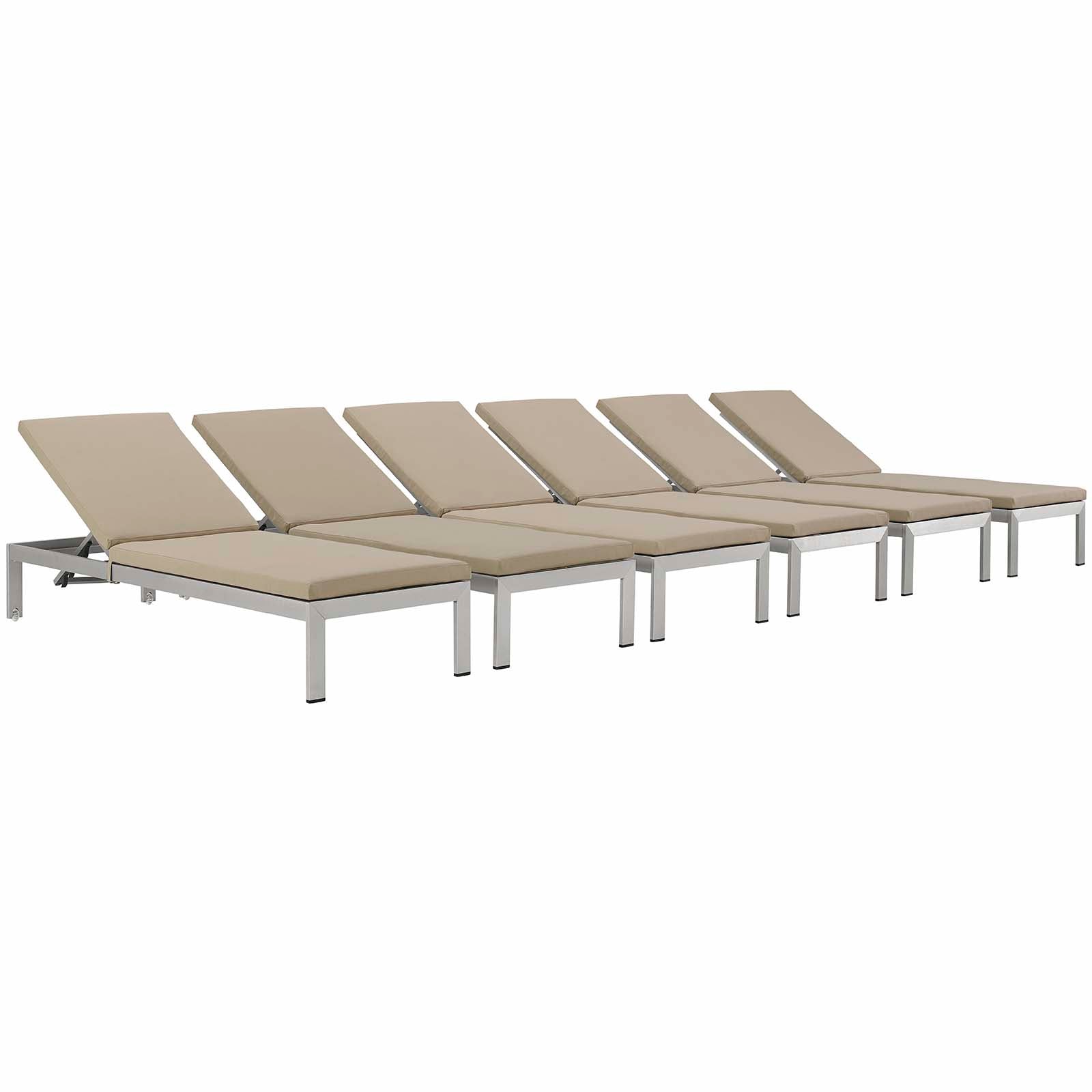 Modway Shore Set of 6 Outdoor Patio Aluminum Chaise with Cushions | Outdoor Recliners & Lounge Chairs | Modishstore-90