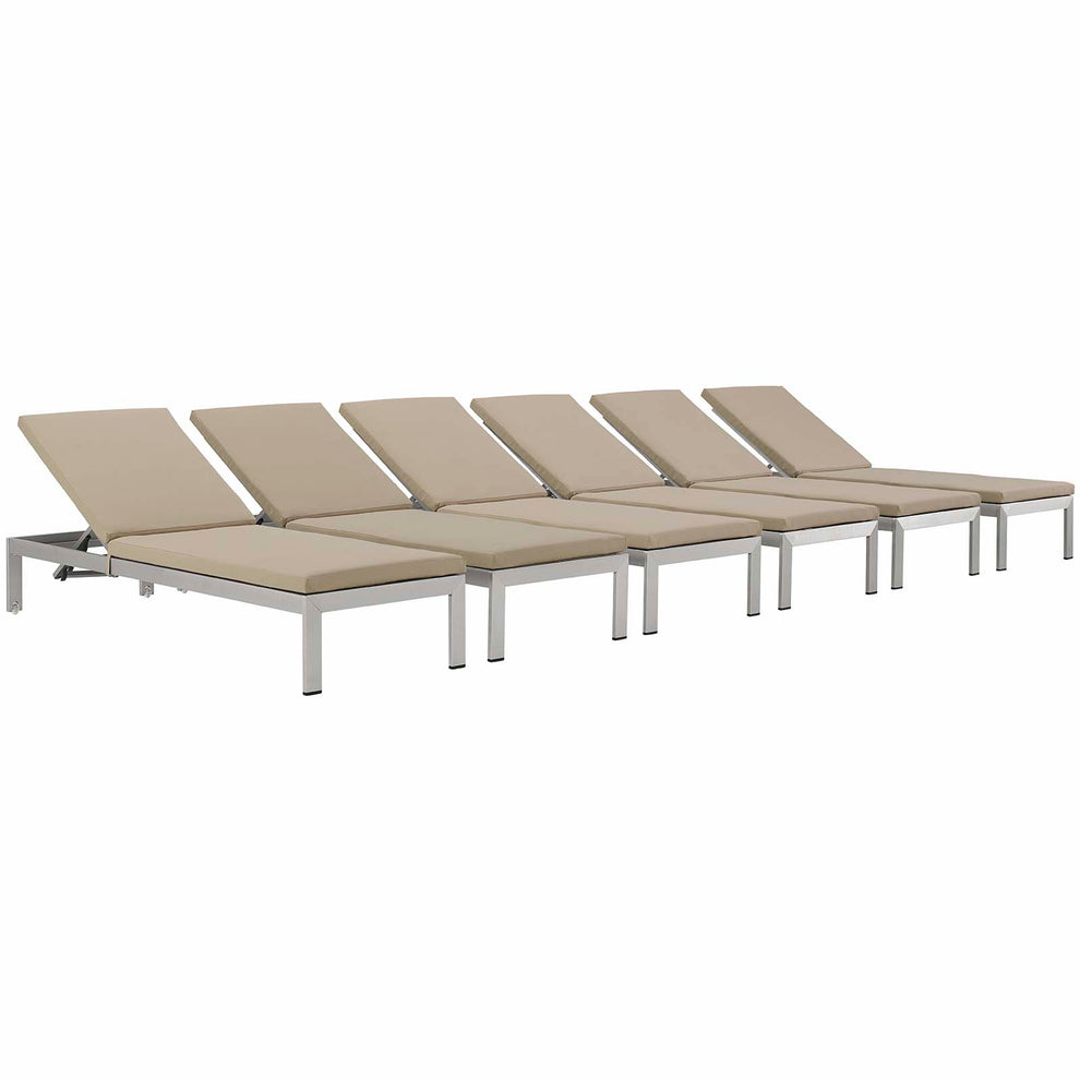Modway Shore Set of 6 Outdoor Patio Aluminum Chaise with Cushions - EEI-2739 | Outdoor Recliners & Lounge Chairs | Modishstore - 7