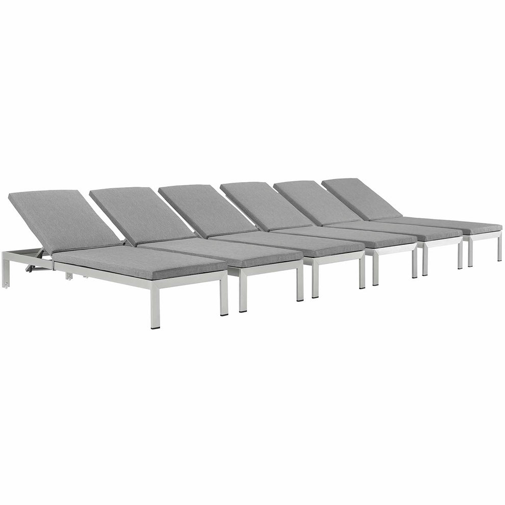 Modway Shore Set of 6 Outdoor Patio Aluminum Chaise with Cushions - EEI-2739 | Outdoor Recliners & Lounge Chairs | Modishstore - 6