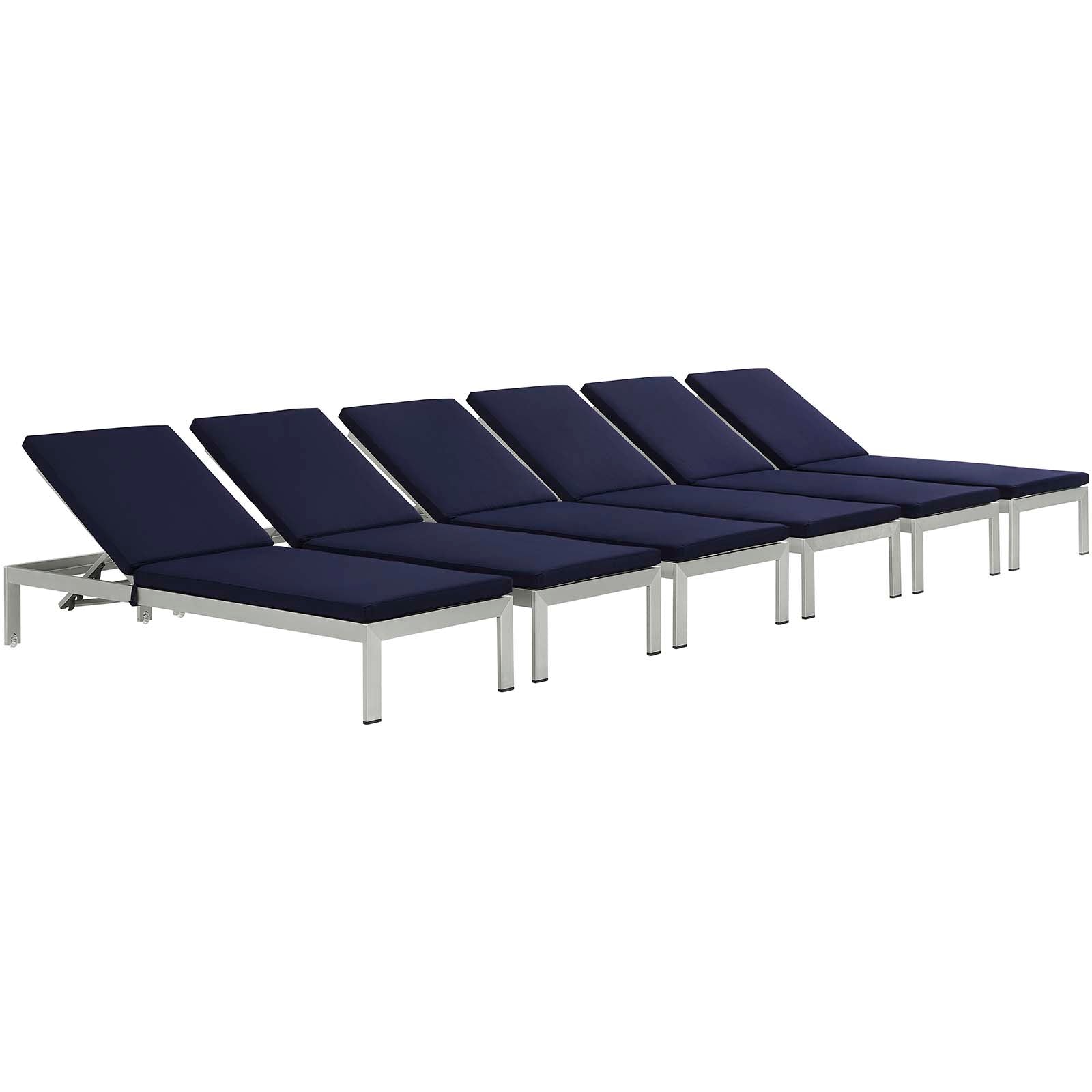 Modway Shore Set of 6 Outdoor Patio Aluminum Chaise with Cushions | Outdoor Recliners & Lounge Chairs | Modishstore-87