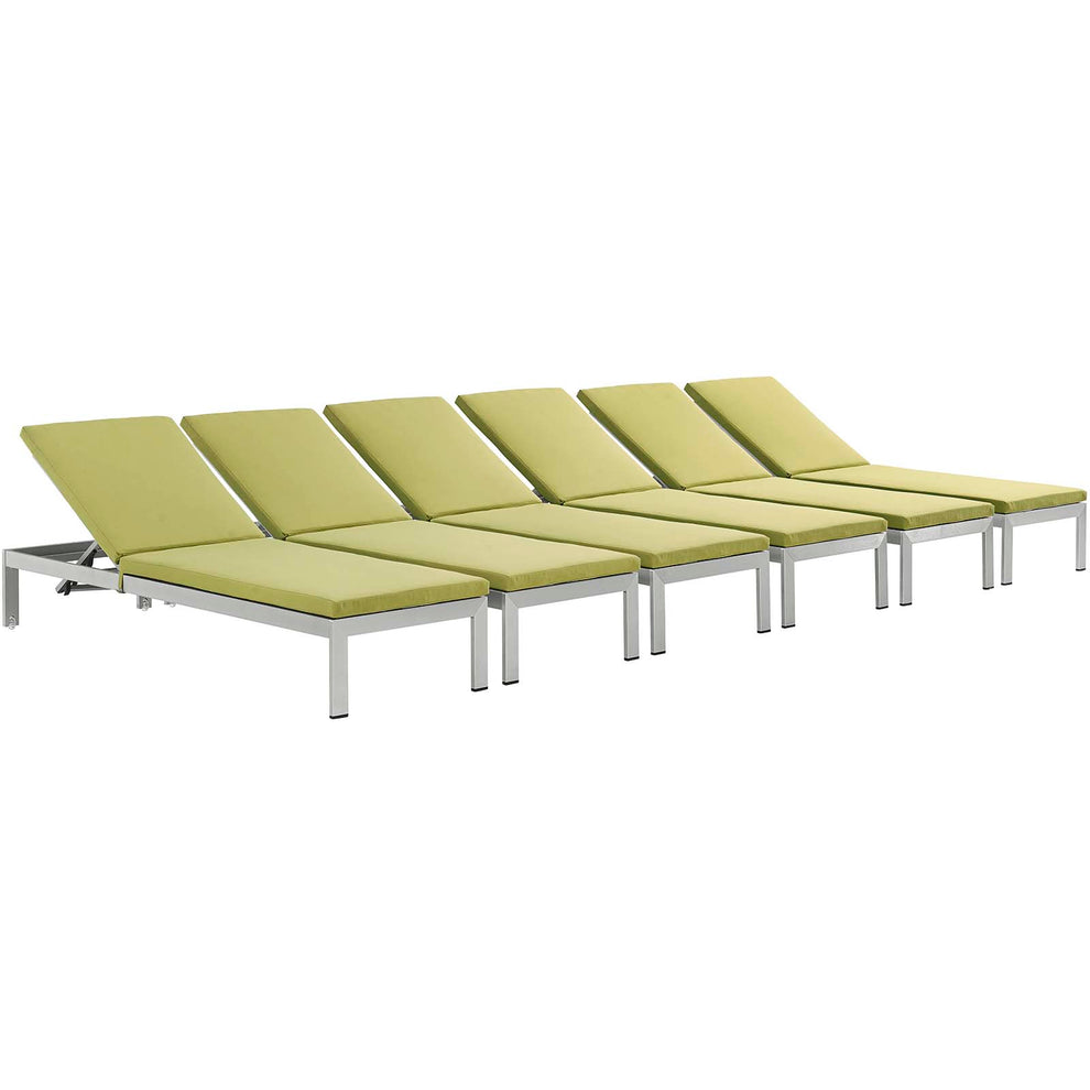 Modway Shore Set of 6 Outdoor Patio Aluminum Chaise with Cushions - EEI-2739 | Outdoor Recliners & Lounge Chairs | Modishstore - 2