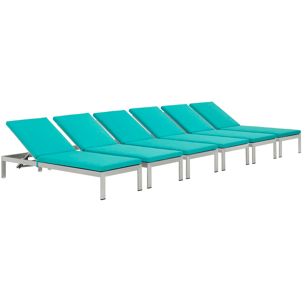 Modway Shore Set of 6 Outdoor Patio Aluminum Chaise with Cushions - EEI-2739 | Outdoor Recliners & Lounge Chairs | Modishstore - 1