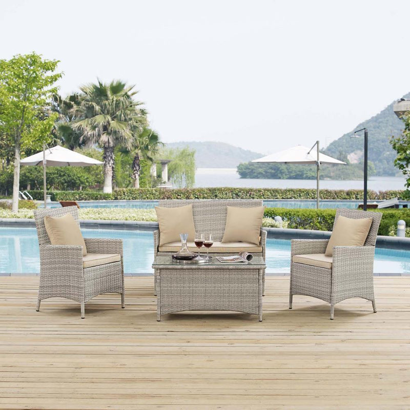 Modway Bridge 4 Piece Outdoor Patio Rattan Conversation Set with Pillows - EEI-2763 | Outdoor Sofas, Loveseats & Sectionals | Modishstore - 1