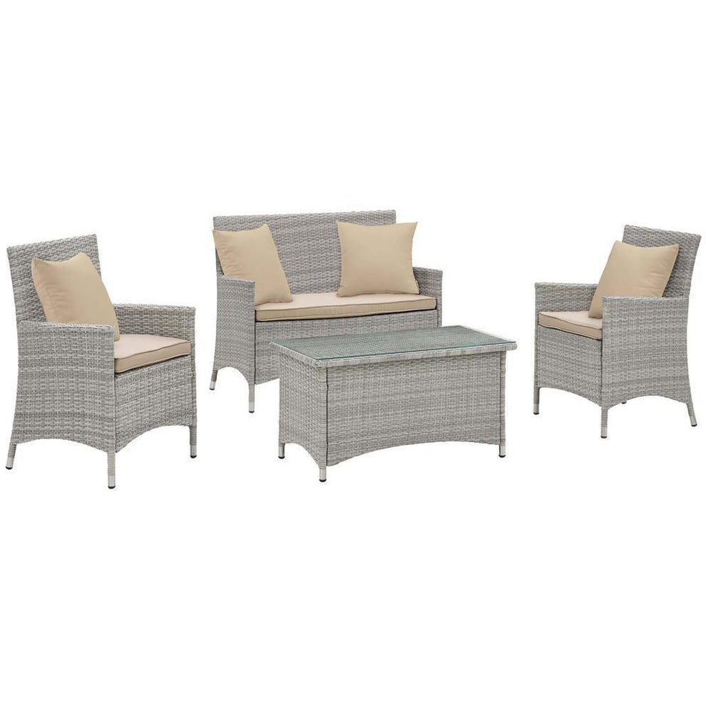Modway Bridge 4 Piece Outdoor Patio Rattan Conversation Set with Pillows - EEI-2763 | Outdoor Sofas, Loveseats & Sectionals | Modishstore - 2