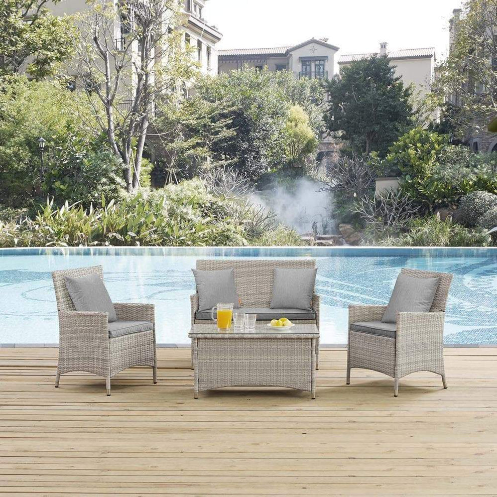 Modway Bridge 4 Piece Outdoor Patio Rattan Conversation Set with Pillows - EEI-2763 | Outdoor Sofas, Loveseats & Sectionals | Modishstore - 5