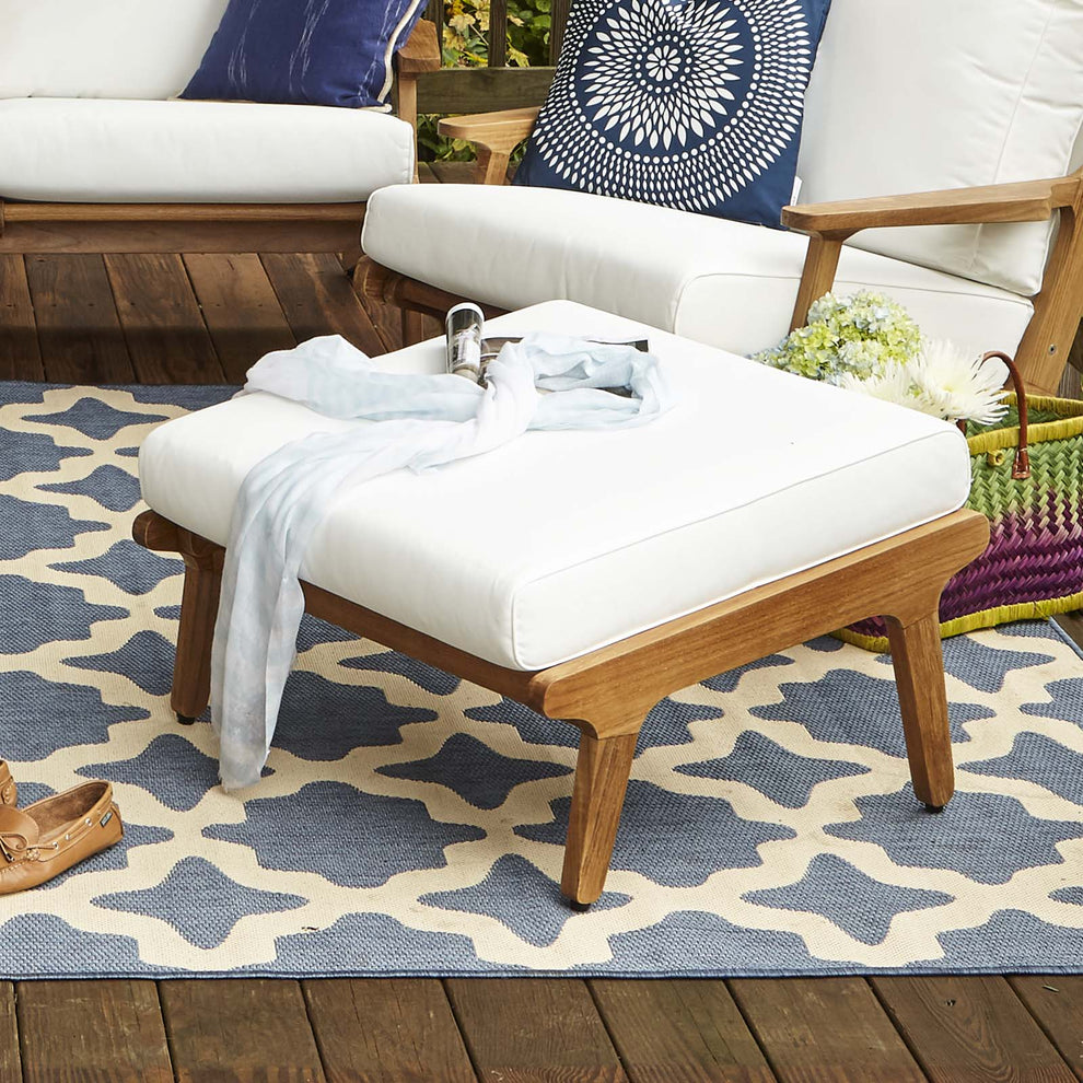 Modway Saratoga Outdoor Patio Teak Ottoman Natural White - EEI-2936 | Outdoor Ottomans | Modishstore - 2
