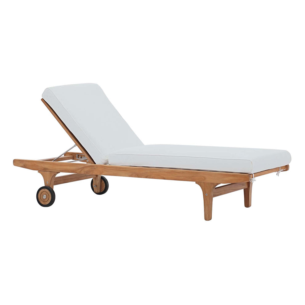 Modway Saratoga Outdoor Patio Teak Chaise Lounge Natural White - EEI-2937 | Outdoor Recliners & Lounge Chairs | Modishstore - 2