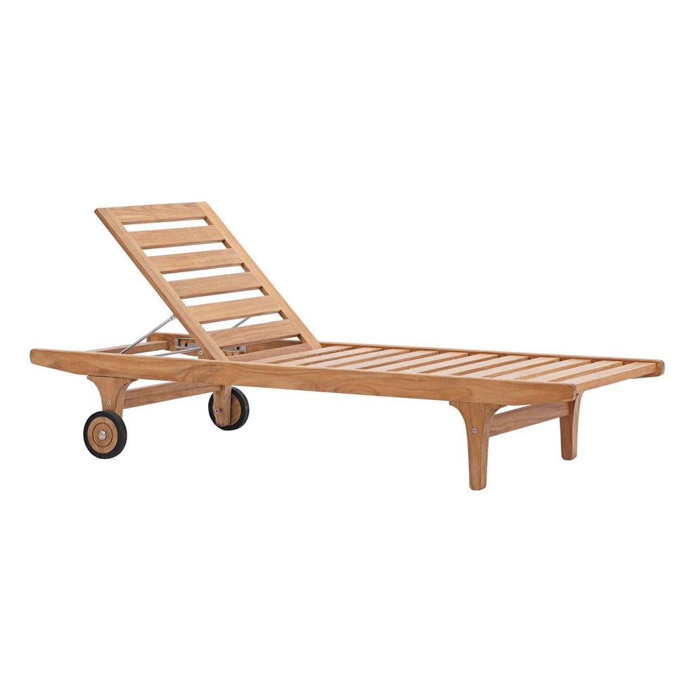Modway Saratoga Outdoor Patio Teak Chaise Lounge Natural White - EEI-2937 | Outdoor Recliners & Lounge Chairs | Modishstore - 3