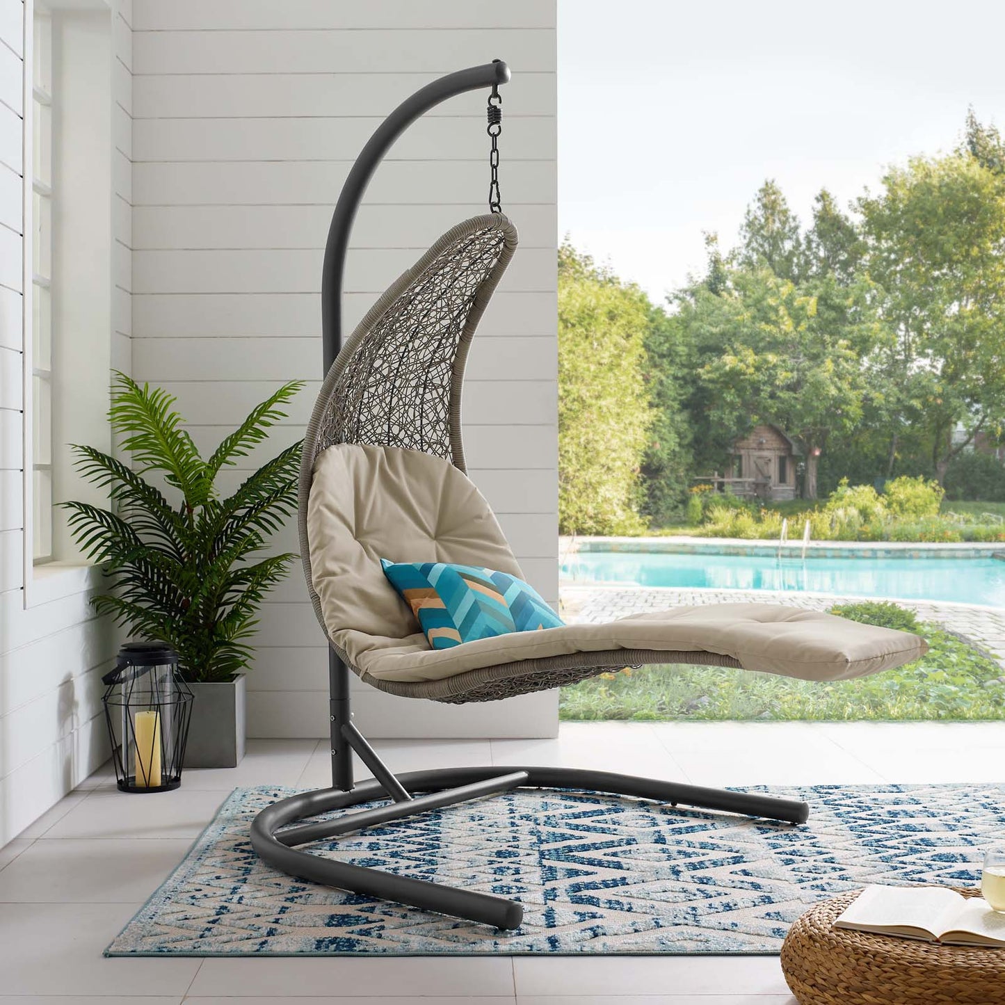 Modway Landscape Hanging Chaise Lounge Outdoor Patio Swing Chair | Outdoor Porch Swings | Modishstore-15