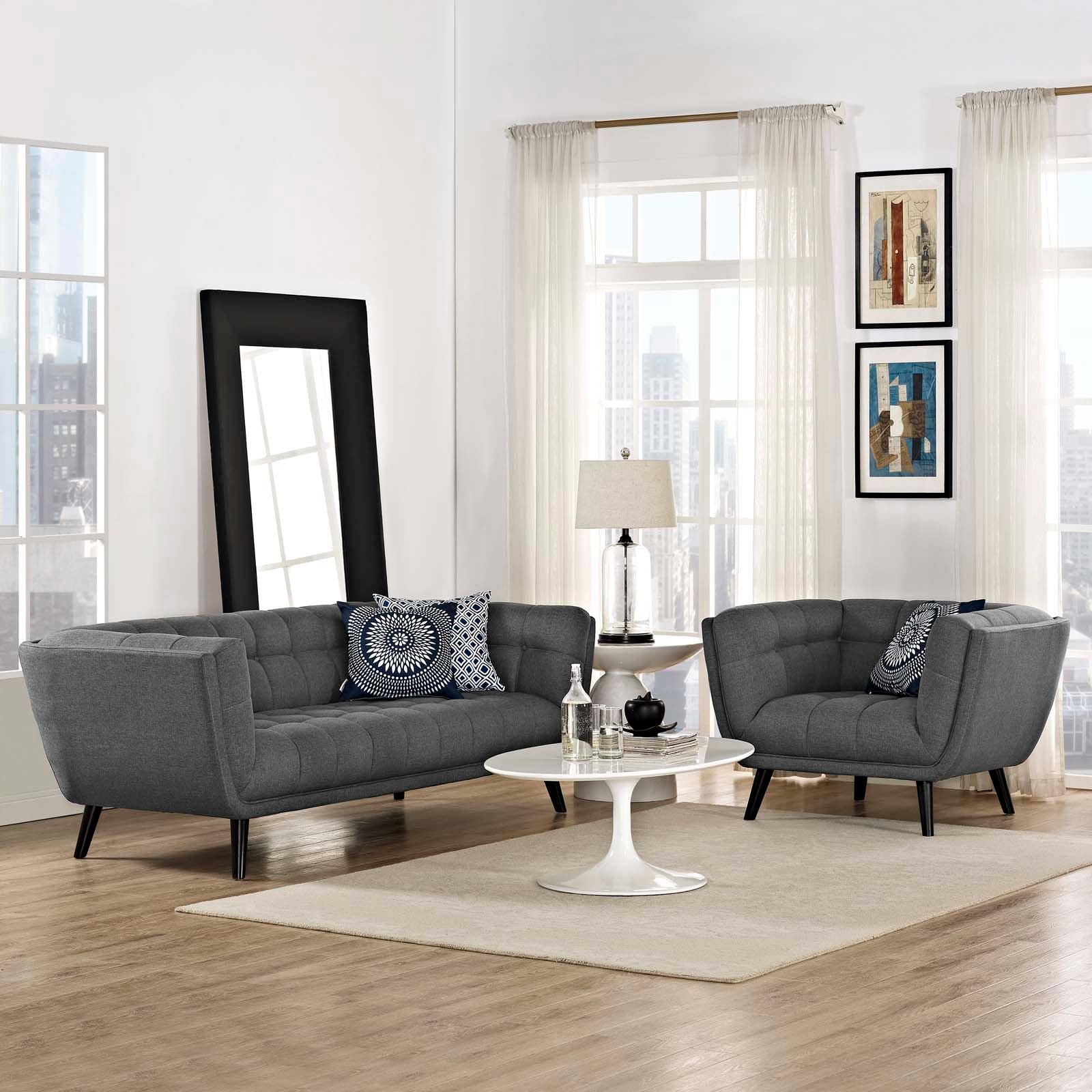 Modway Bestow 2 Piece Upholstered Fabric Sofa and Armchair Set | Sofas | Modishstore-11
