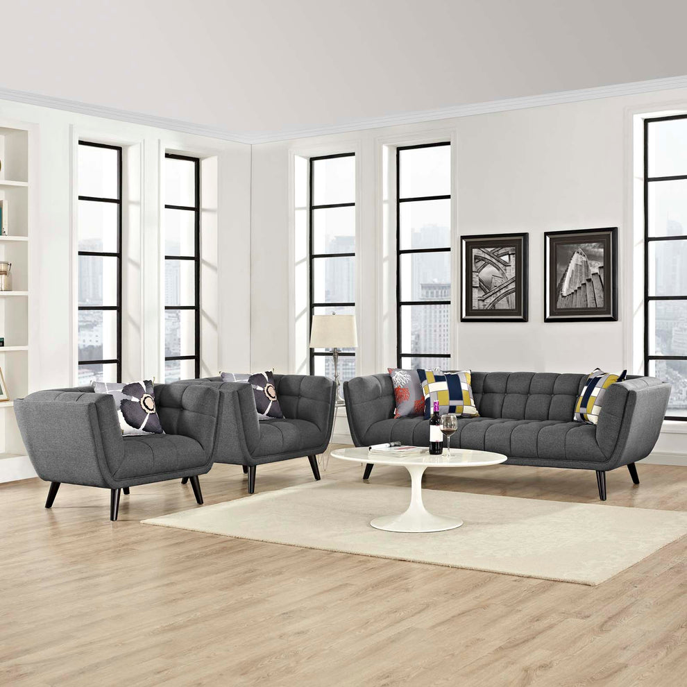Modway Bestow 3 Piece Upholstered Fabric Sofa and Armchair Set - EEI-2977 | Sofa Set | Modishstore - 1