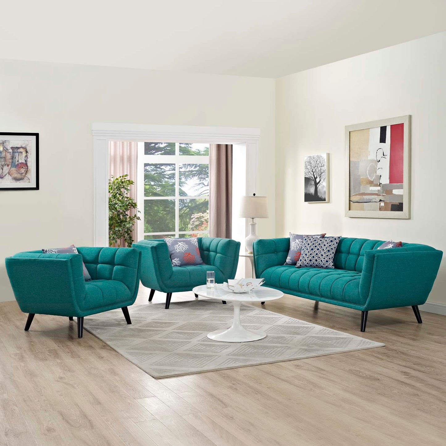 Modway Bestow 3 Piece Upholstered Fabric Sofa and Armchair Set | Sofas | Modishstore-12