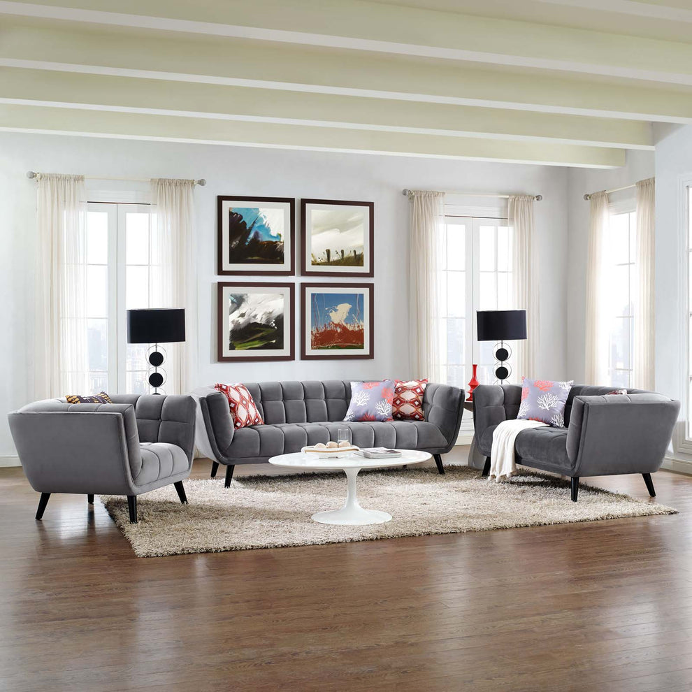 Modway Bestow 3 Piece Performance Velvet Sofa Loveseat and Armchair Set - EEI-2978 | Sofa Set | Modishstore - 15