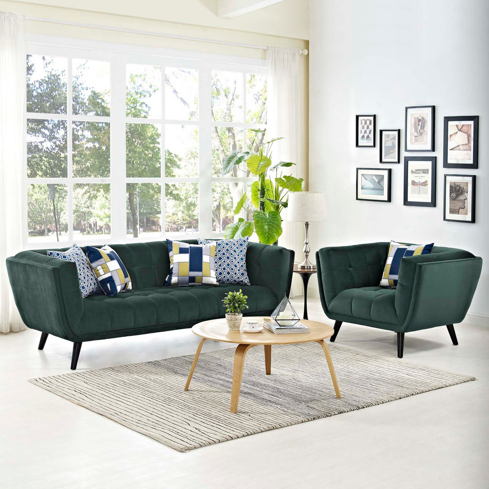 Modway Bestow 2 Piece Performance Velvet Sofa and Armchair Set - EEI-2980 | Sofa Set | Modishstore - 1
