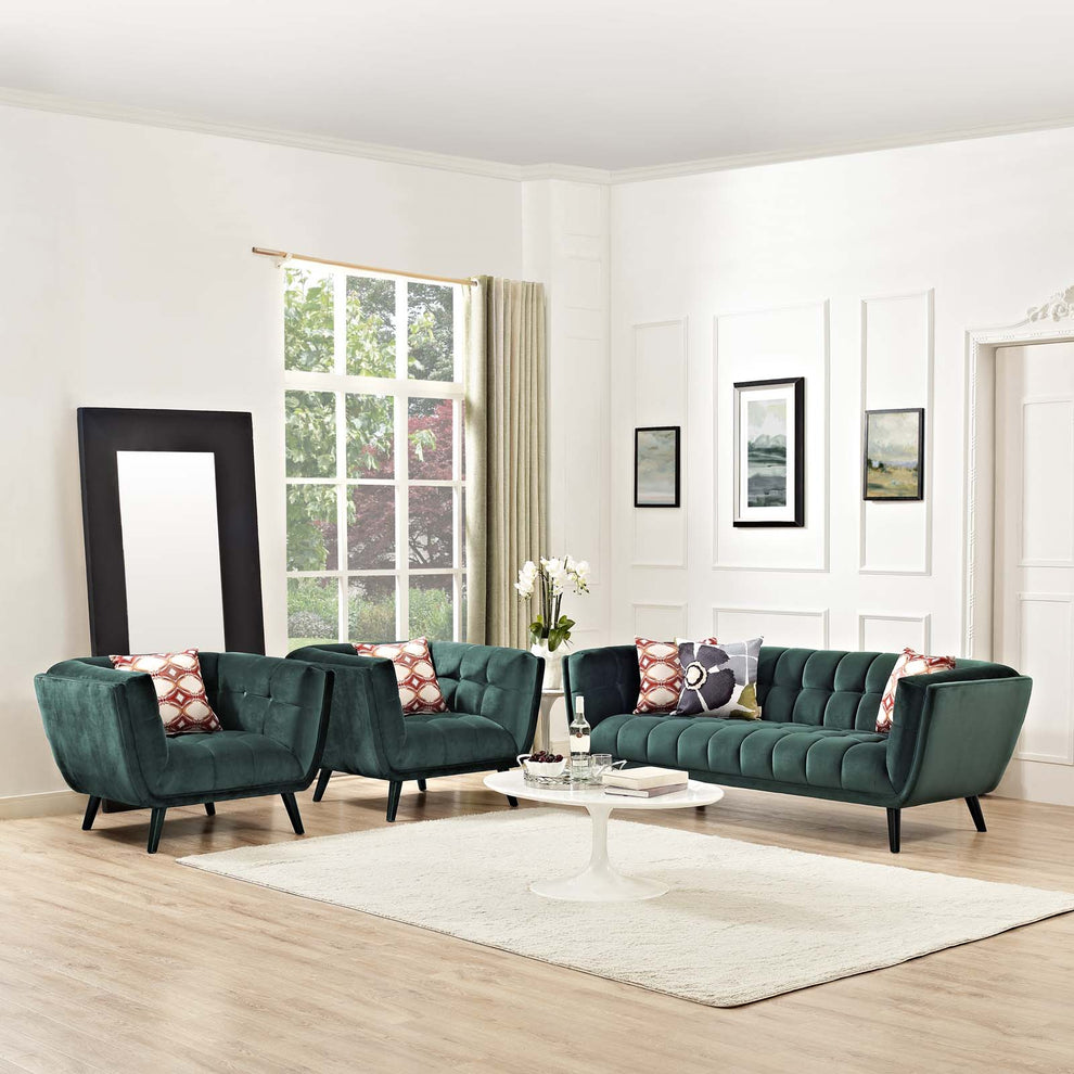 Modway Bestow 3 Piece Performance Velvet Sofa and Armchair Set - EEI-2981 | Sofa Set | Modishstore - 1