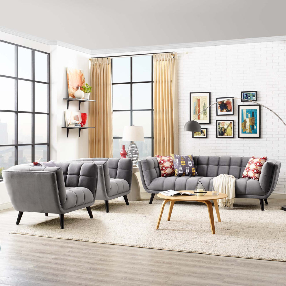 Modway Bestow 3 Piece Performance Velvet Sofa and Armchair Set - EEI-2981 | Sofa Set | Modishstore - 7