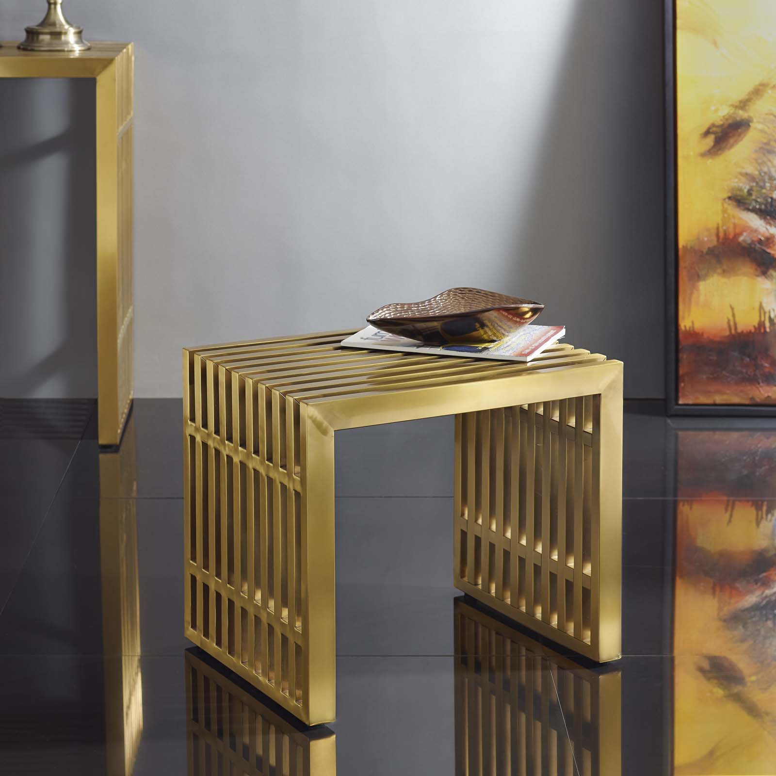 Gridiron Small Stainless Steel Bench By Modway - EEI-2993 | Benches | Modishstore - 1