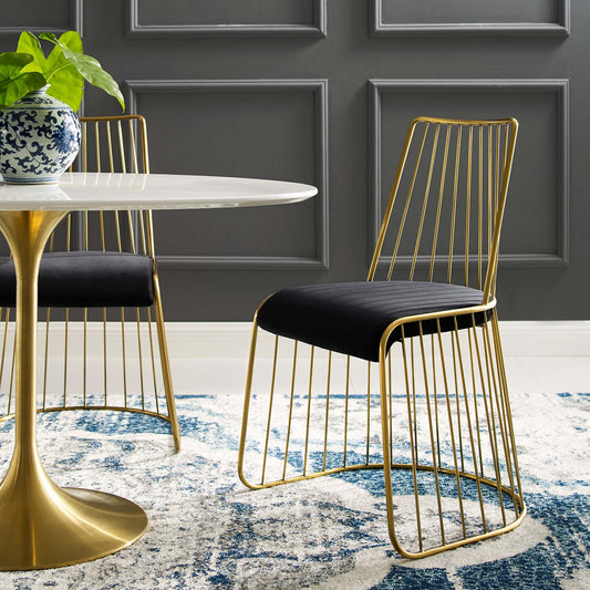 Modway Rivulet Gold Stainless Steel Upholstered Velvet Dining Chair | Dining Chairs | Modishstore