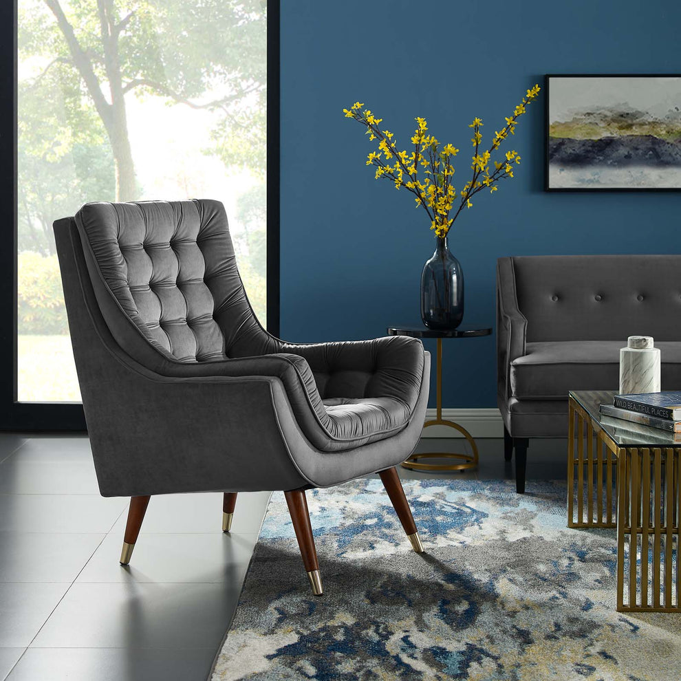 Modway Suggest Button Tufted Upholstered Velvet Lounge Chair - EEI-3001 | Lounge Chairs | Modishstore - 25