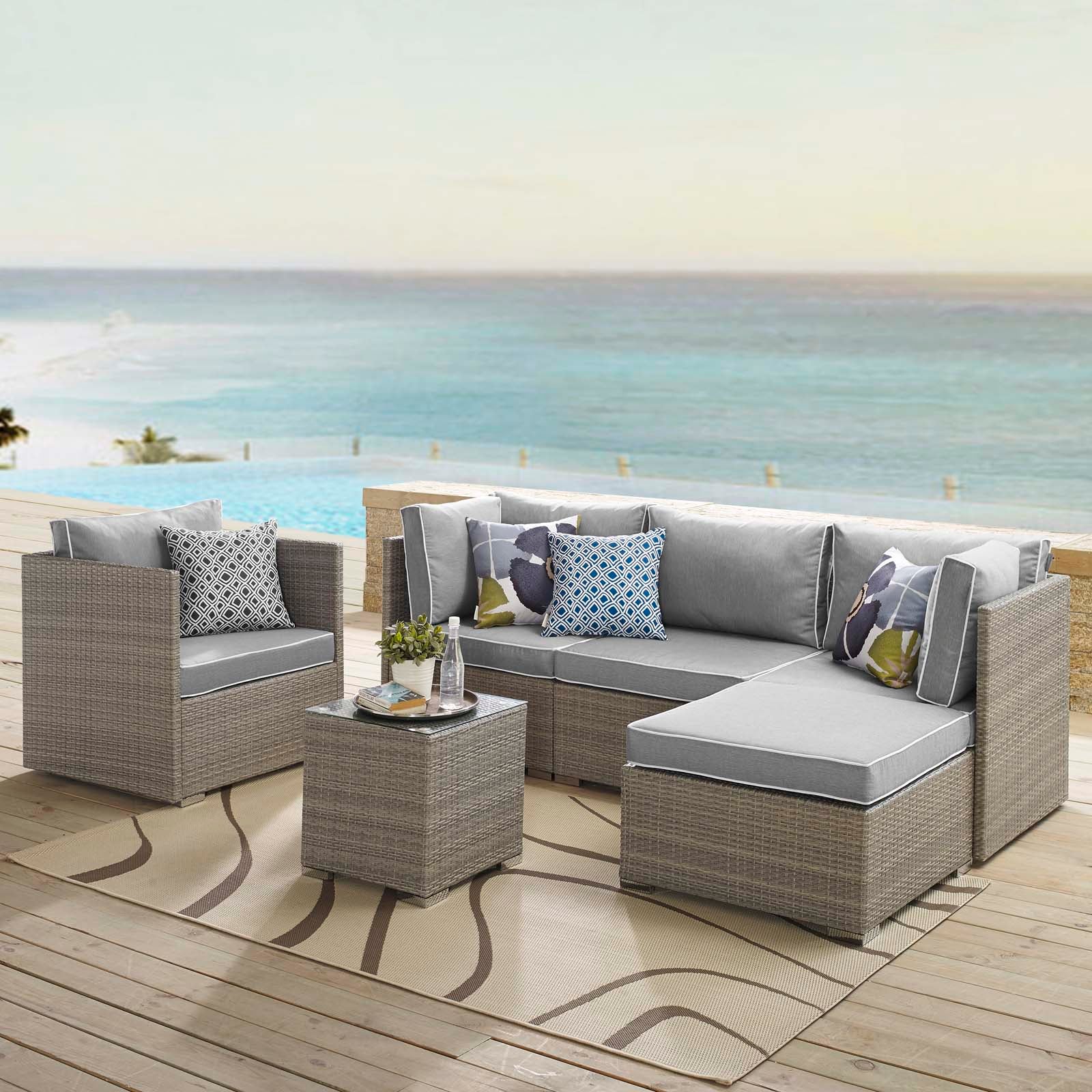 Repose 6 Piece Outdoor Patio Sectional Set By Modway - EEI-3014 | Outdoor Sofas, Loveseats & Sectionals | Modishstore - 21