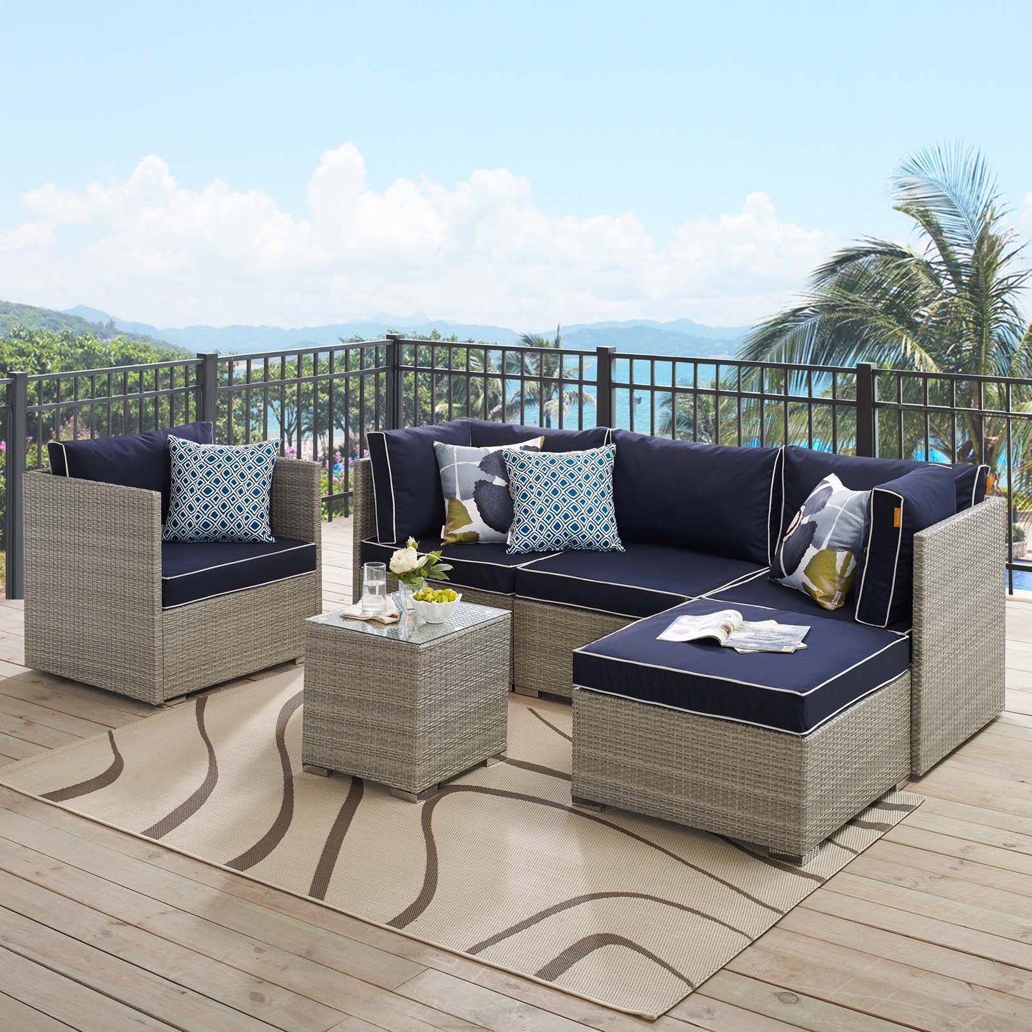 Repose 6 Piece Outdoor Patio Sectional Set By Modway - EEI-3014 | Outdoor Sofas, Loveseats & Sectionals | Modishstore - 28