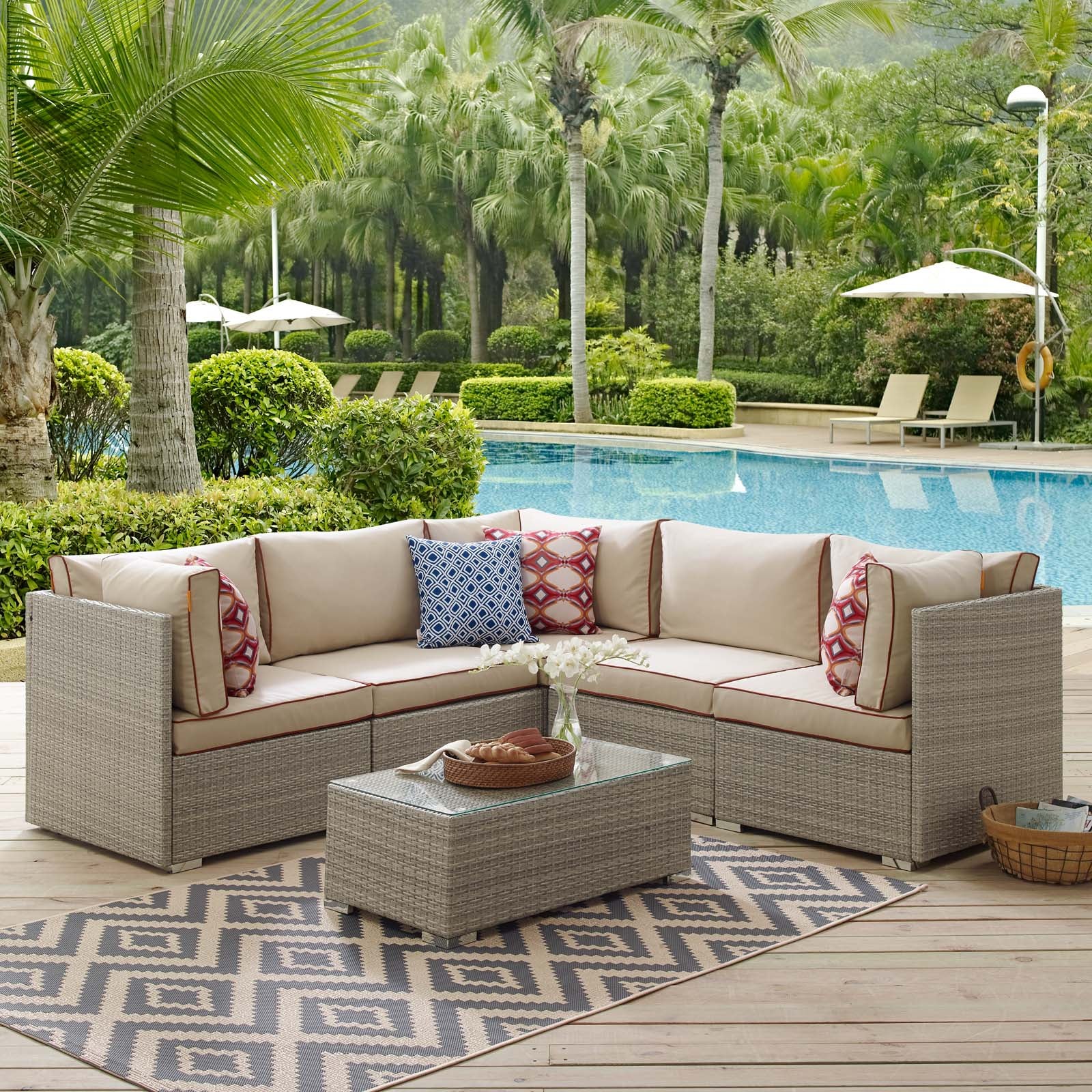 Modway Repose 6 Piece Outdoor Patio Sectional Set | Outdoor Sofas, Loveseats & Sectionals | Modishstore