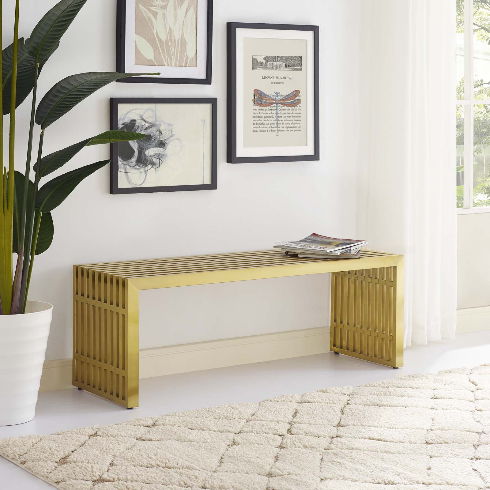 Gridiron Medium Stainless Steel Bench By Modway - EEI-3035 | Benches | Modishstore - 1