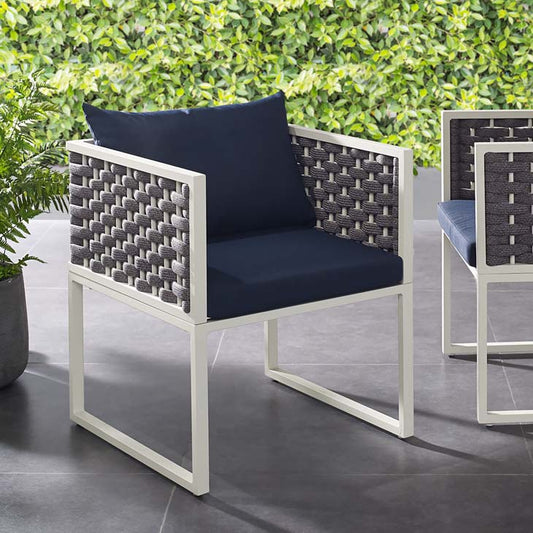 Modway Stance Outdoor Patio Aluminum Dining Armchair White Navy | Armchairs | Modishstore