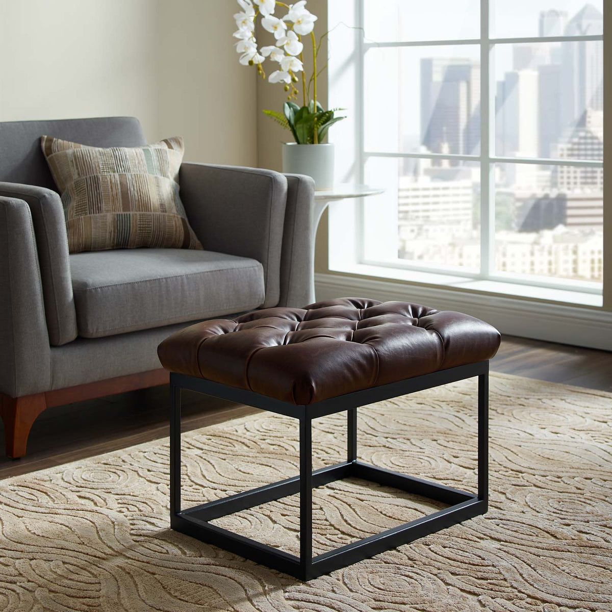 Cherish Antique Button Tufted Faux Leather Ottoman By Modway - EEI-3066 | Ottomans | Modishstore - 1