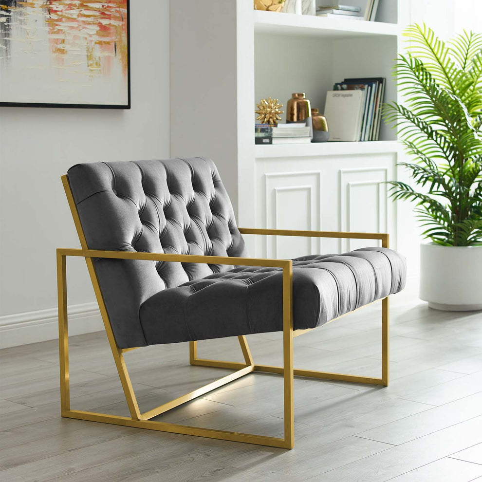 Modway Bequest Gold Stainless Steel Performance Velvet Accent Chair - EEI-3073 | Accent Chairs | Modishstore - 1